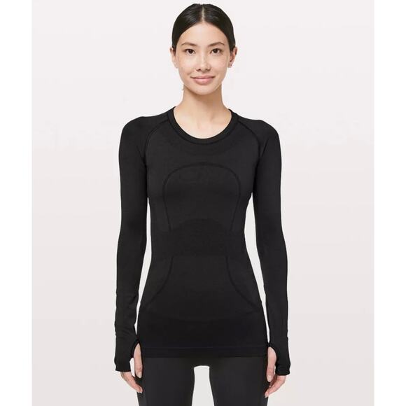 Lululemon Women’s Size 6 Swiftly Tech Long Sleeve Black Seamless Active Top 6 - Picture 1 of 5